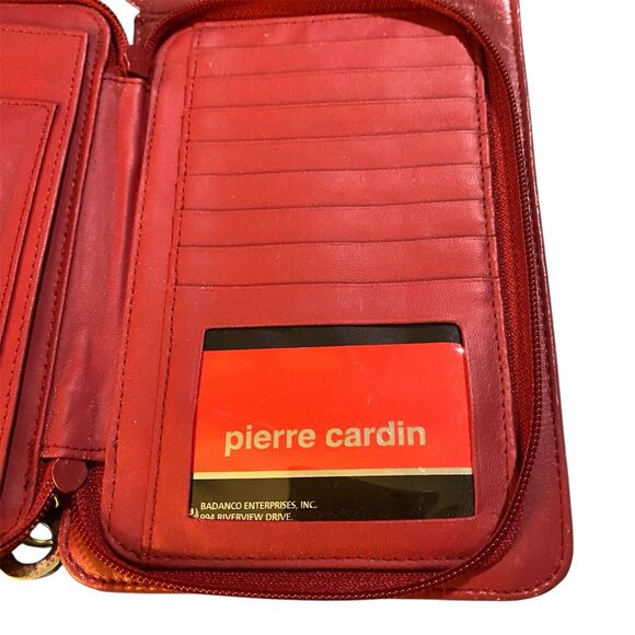 Vtg Pierre Cardin Leather Crossbody Handbag Expandable 9x6 Pen Calc Pockets Red - Picture 9 of 15